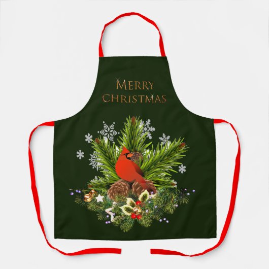 Kerst Kardinaal en Groene Feestdagen Schort (Voorkant)