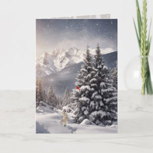 Kerst Kardinaal en Konijn In Sneeuwvlokken Kaart