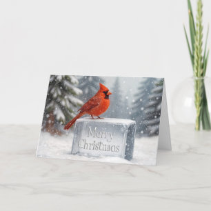 Kerst kardinaal in sneeuwvlokken op ijs feestdagen kaart