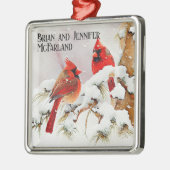 Kerst Kardinalen in Winter Sneeuw en Evergreen Metalen Ornament (Links)