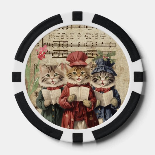 Kerst Karolingische Katten, Feline Kerstkoor Poker Chips (Voorkant)