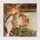 Kerst Kat Drie Lezen  Kaart Legpuzzel (Horizontaal)