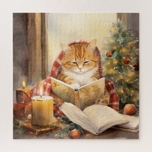 Kerst Kat Drie Lezen  Kaart Legpuzzel (Verticaal)