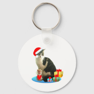 Kerst kat en schattig engeltje sleutelhanger