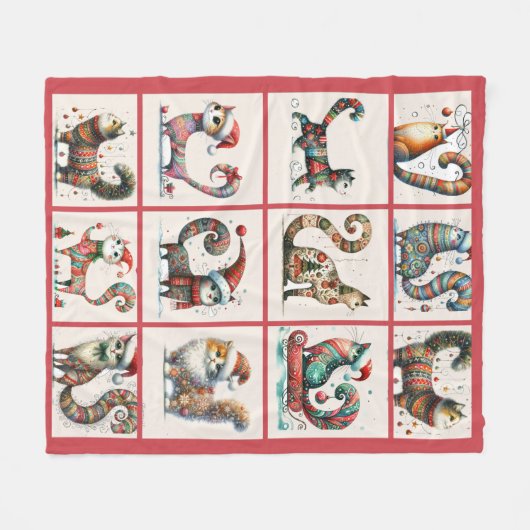 Kerst Kat Fleece Deken (Voorkant (Horizontaal))