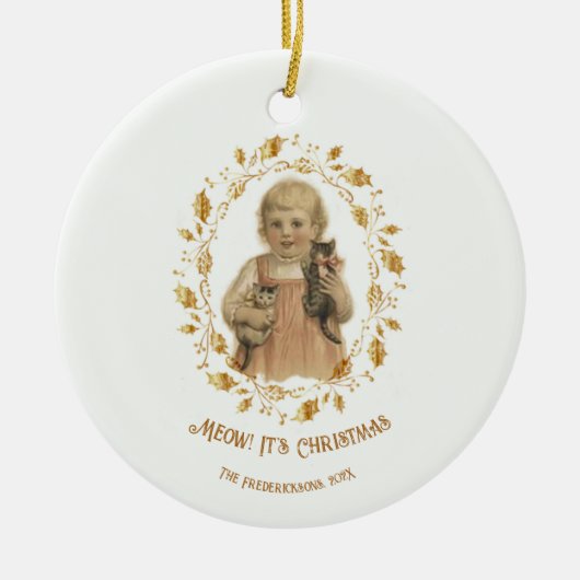 Kerst Kat Keramisch Ornament (Voorkant)