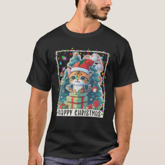 Kerst Kat Kerst Licht Kerstman Hoed voor Jongens a T-shirt