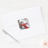 Kerst Kat Kijken naar een kardinaal Vierkante Sticker (Envelop)