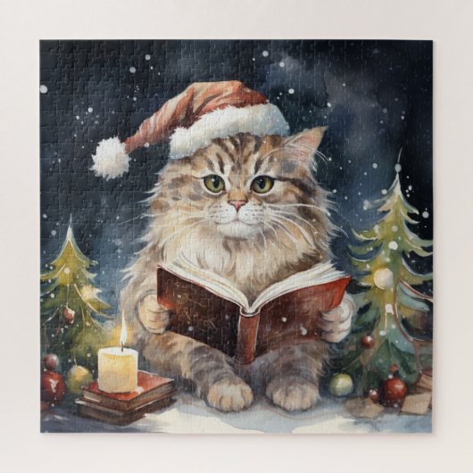 Kerst Kat Lezen  Kaart Legpuzzel (Verticaal)