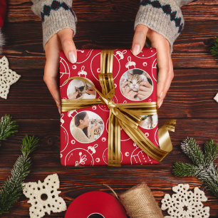 Kerst Kat Ornament Custom Foto Monogram Cadeaupapier