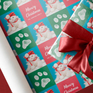 Kerst Kat Paw Print Foto Gift Wrap Cadeaupapier