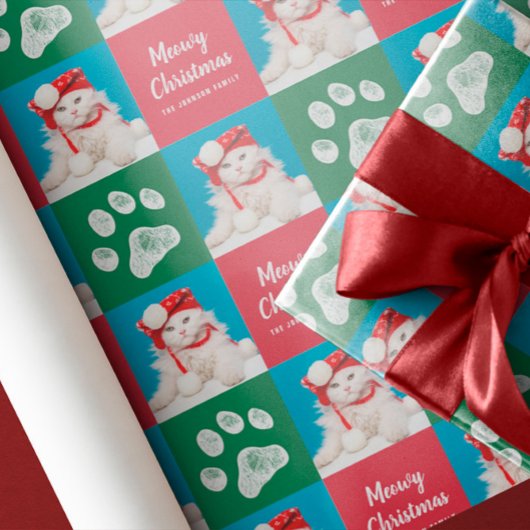Kerst Kat Paw Print Foto Gift Wrap Cadeaupapier
