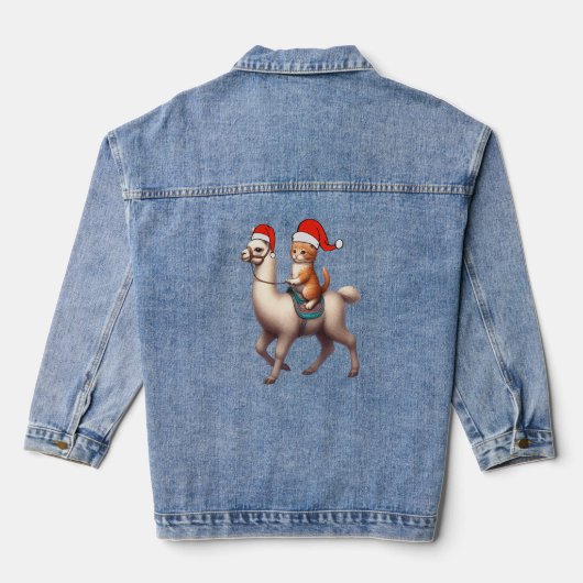 Kerst Kat Rijden Llama, Xmas Llama en Kitten Denim Jacket (Achterkant)