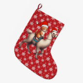 Kerst Kat Rijden Llama, Xmas Llama en Kitten Grote Kerstsok (Voorkant (Hangend))