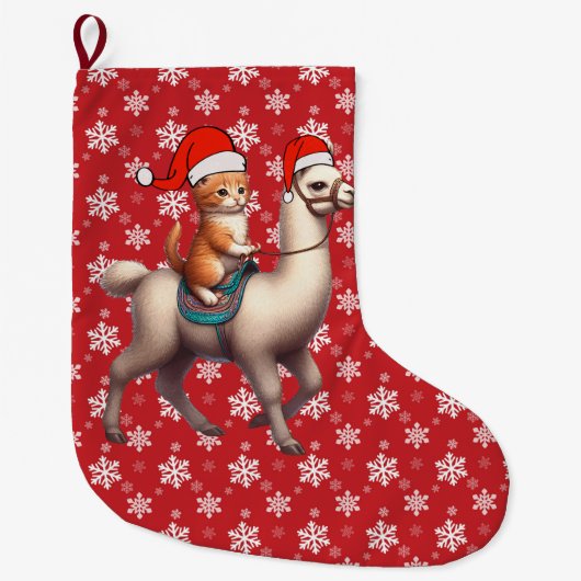 Kerst Kat Rijden Llama, Xmas Llama en Kitten Grote Kerstsok (Voorkant)