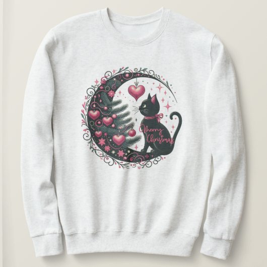 Kerst Kat sweatshirt Wit zacht dames (Design voorkant)