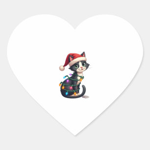 Kerst Kat Tuxedo zwarte kat xmas lichten kat c Hart Sticker