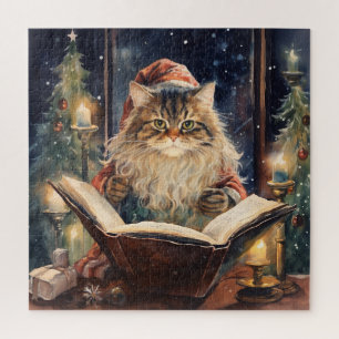 Kerst Kat Twee Lezing  Kaart Legpuzzel