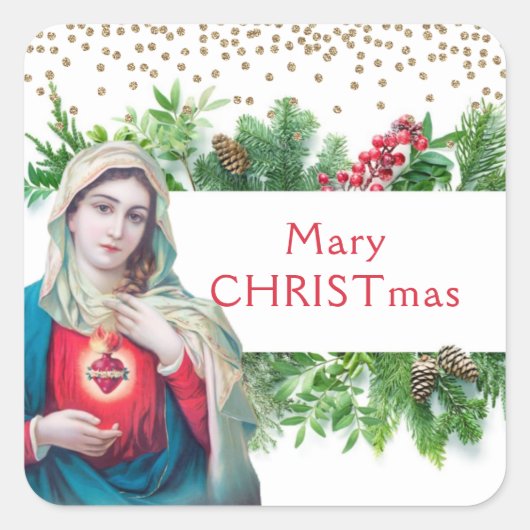 Kerst Katholieke Maagd Maria Religieus Vierkante Sticker (Voorkant)
