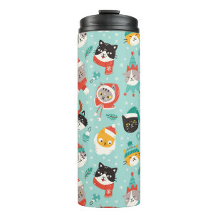 Kerst Katten In Vakantie Truien Patroon Thermosbeker