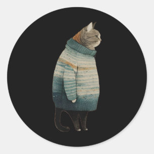 Kerst Katten Leuke Kitten Huisdier Dikke Grijze Ka Ronde Sticker