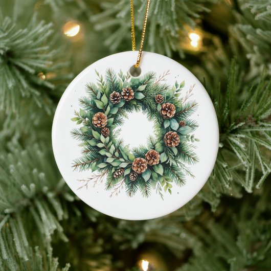 Kerst Keramisch Ornament met Pinecone Krans (Boom)