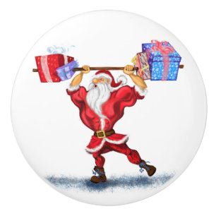 Kerst Keramische Knob Bodybuilder Santa met Gift Keramische Knop