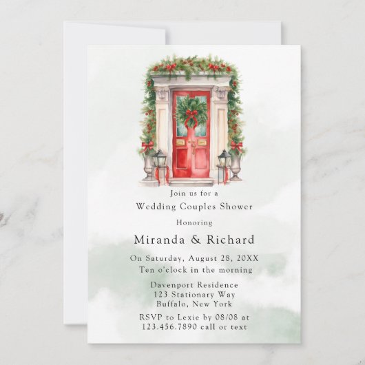 Kerst Kerk Deur Winter Bruiloft Paar Douche Kaart (Voorkant)