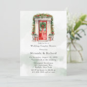 Kerst Kerk Deur Winter Bruiloft Paar Douche Kaart (Staand voorkant)