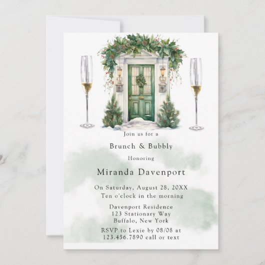 Kerst Kerk Deur Winter Brunch & Bubble Kaart (Voorkant)