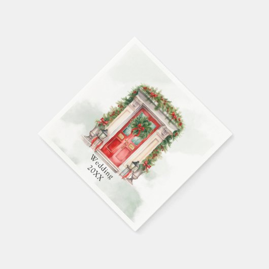 Kerst Kerk Deur Winter Scène Bruiloft Servet (Hoek)