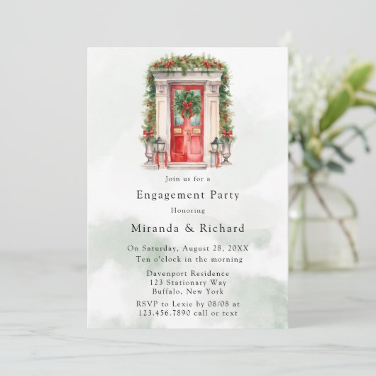 Kerst Kerk Door Winter Verlovingsfeest Kaart (Staand voorkant)