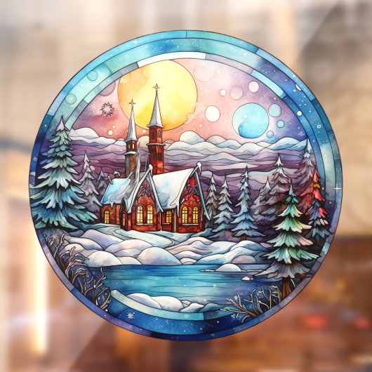 Kerst Kerk Venster Cling Raamsticker (Vel 2)
