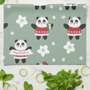 Kerst Kersenbloesem Panda Theedoek
