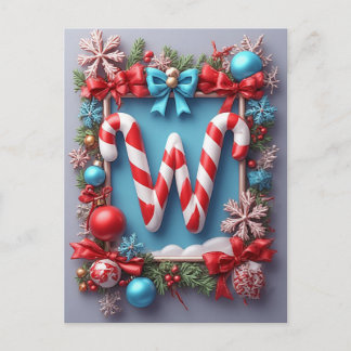 🎄 Kerst Kersenkrans Monogram W Feestdagenkaart