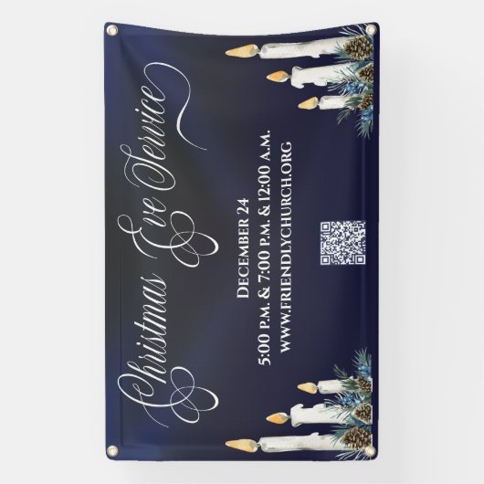 Kerst Kerstavond QR Code Candlelight Service Spandoek (Verticaal)