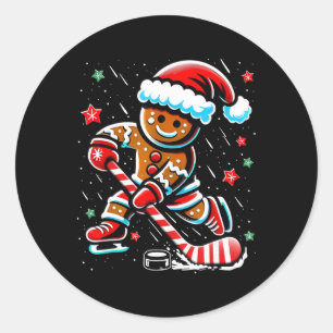 Kerst Kerstbrood IJshockey Sport Grappige Kerstmis Ronde Sticker