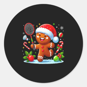 Kerst kerstbrood speelt badminton Funny Play Ronde Sticker