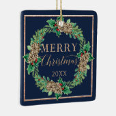 Kerst-kerstgeschreeuw Holly Leaf Foliage Keramisch Ornament (Rechts)