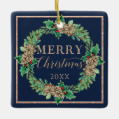 Kerst-kerstgeschreeuw Holly Leaf Foliage Keramisch Ornament (Voorkant)