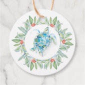 Kerst-kerstkerstfeestschildpad voor de kust - Zee Bedankjes Labels (Voorkant)