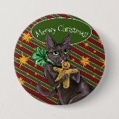 Kerst-kerstkoekjes Kat Square Ronde Button 7,6 Cm (Voorkant)
