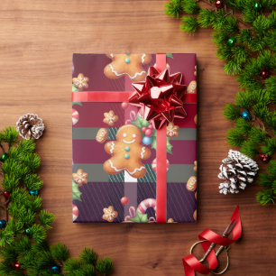 Kerst Kerstkrans Koekjes Geruite Pastel Vakantie Cadeaupapier