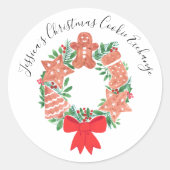 Kerst Kerstkrans Koekjes Uitwisseling Ronde Sticker (Voorkant)