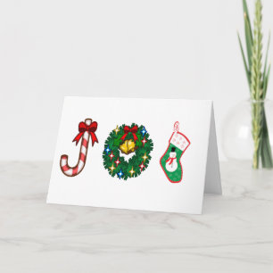 Kerst Kerststok Bellen krans Sneeuwman Sok JOY Feestdagen Kaart