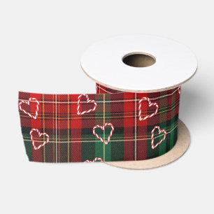 Kerst Kerststok Harten Op Schotse Plaid Lint