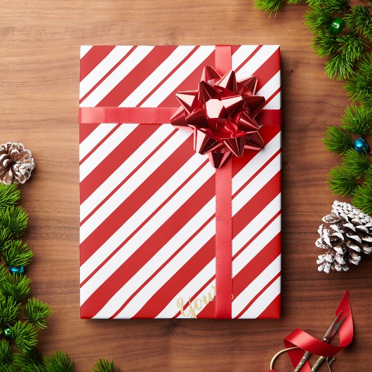 Kerst Kerststok Rode Strepen Aangepaste Gouden Tek Cadeaupapier
