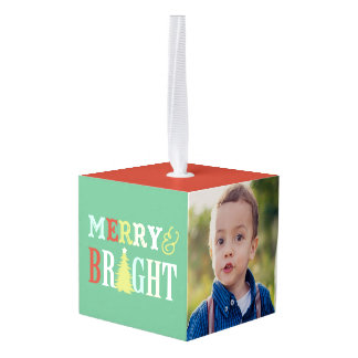 Kerst-kerstversiering met vier of drie foto's kubus ornament