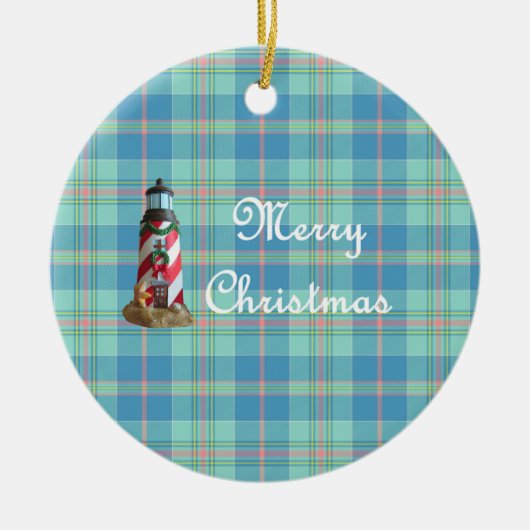 Kerst-kerstversiering van de kustvuurtoren keramisch ornament (Voorkant)