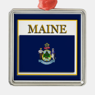 Kerst-kerstversiering van de Maine State-vlag Metalen Ornament